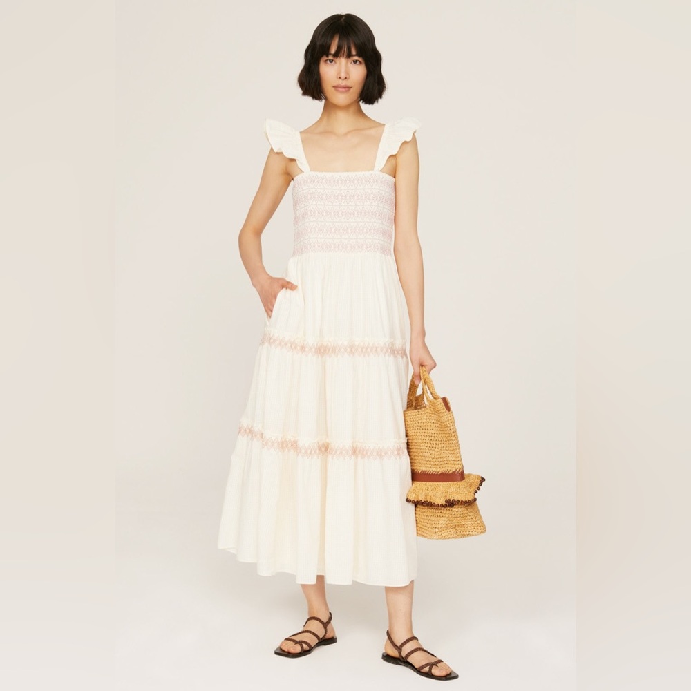 MADEWELL White and Pink Midi Dress